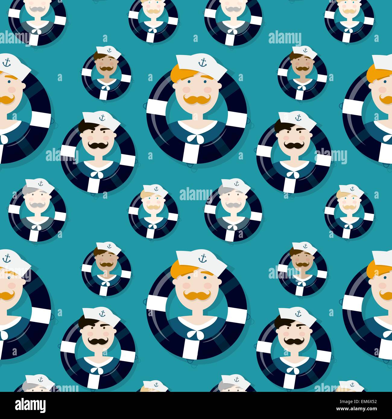 Different sailors seamless vector pattern in cartooning style Stock Vector