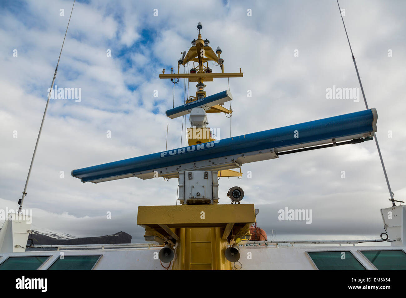 Foruno radar antenna, Ocean Nova ship, Antarctica Stock Photo