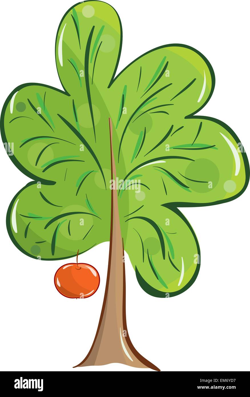 vector green fruit tree with an apple on a white background Stock Vector