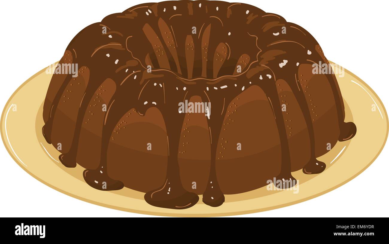 chocolate cake with chocolate icing on a plate. Vector Illustration Stock Vector