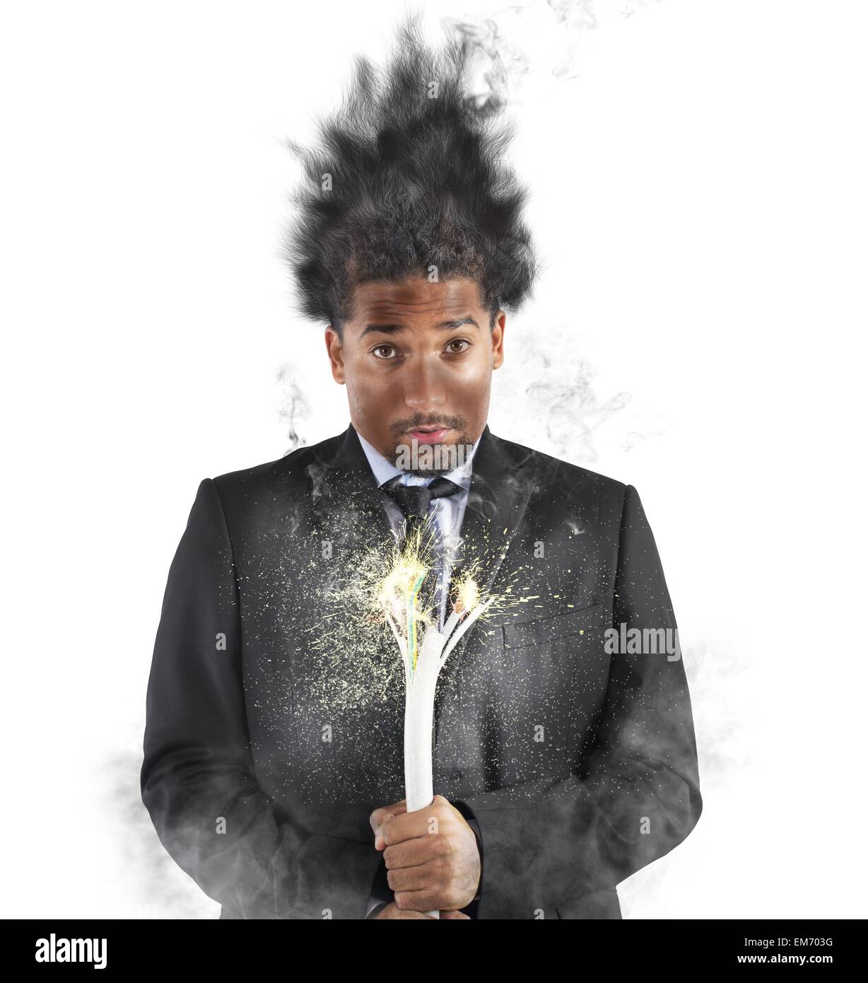 Businessman electrocuted Stock Photo
