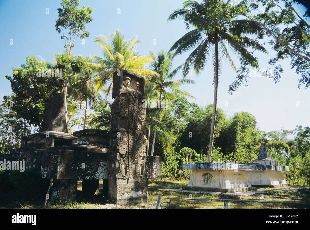 Indonesia, Sumba Island, West Sumba, Kampung Pasunea, Megalithic Monument. Stock Photo