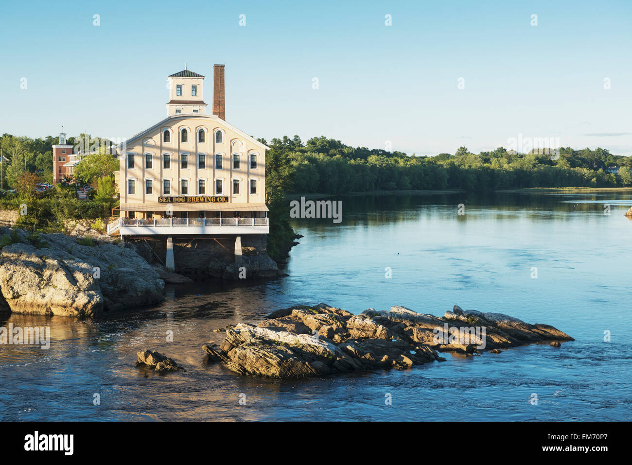 Old restored mill factory building on river Topsham; Orono, Maine