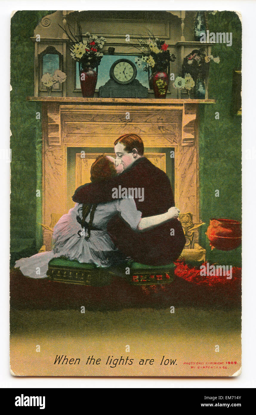Vintage postcard of couple kissing Stock Photo