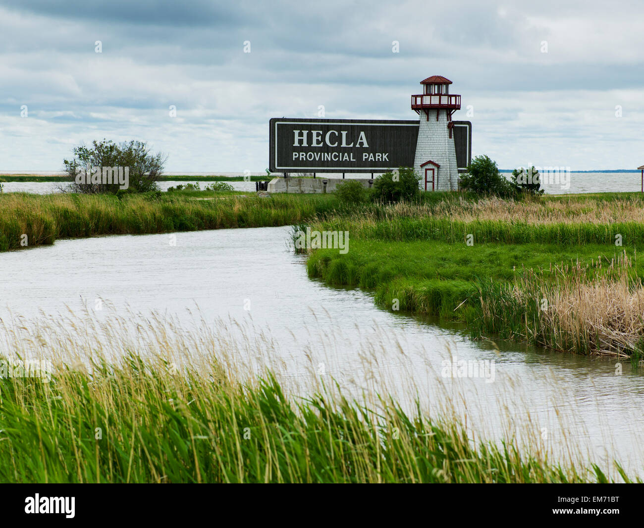 A sign for Hecla Provincial Park; Riverton, Manitoba, Canada Stock Photo