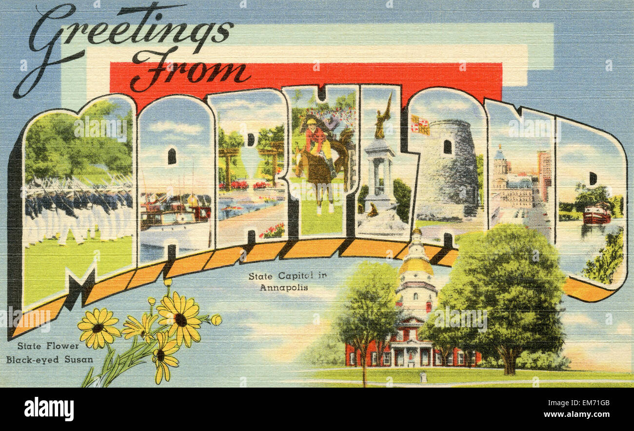 Greetings from Maryland Multiple Scenes Large Letters Vintage Postcard
