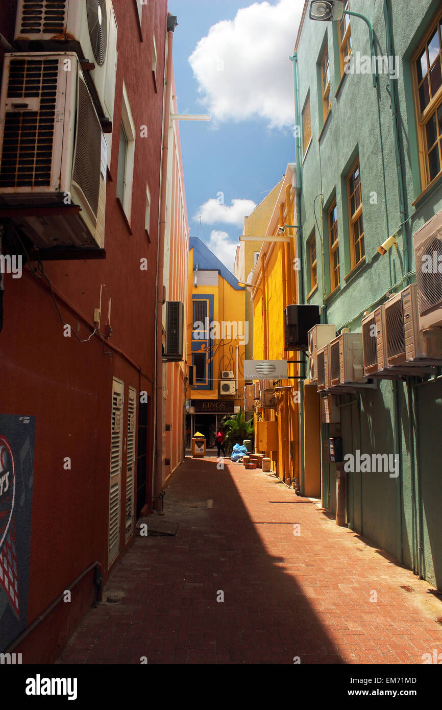 A colorful alleyway in Willemstad, the capitol of the island nation of Curacao Stock Photo