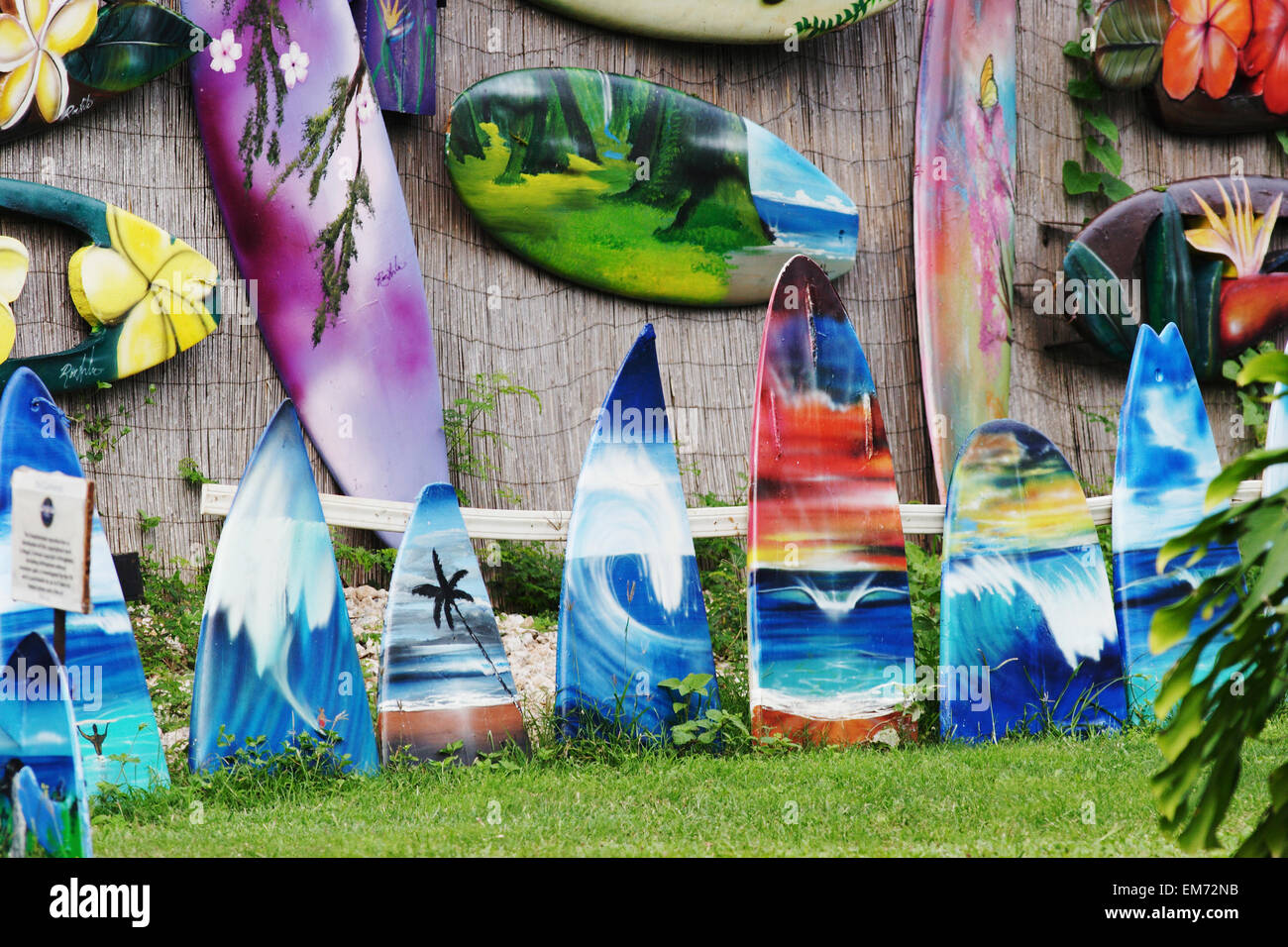 Hawaii, Oahu, North Shore, Haleiwa, Elaborately Painted Surfboards By