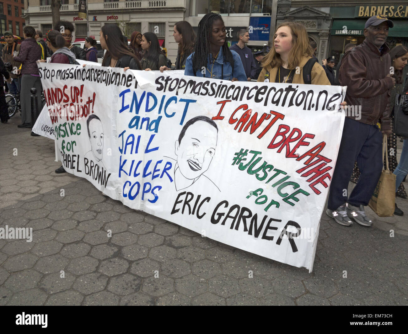 Protest against police brutality and the killing of unarmed black men at Union Square in NYC, April 14, 2015. Stock Photo