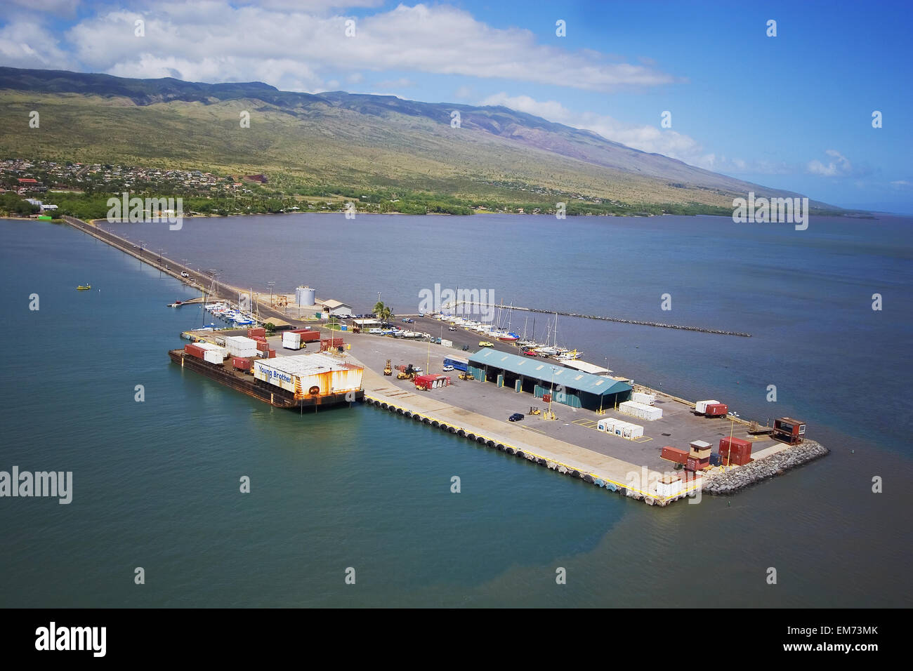 USA, Hawaii Islands, Molokai, Commercial wharf and pier; Kaunakakai Stock Photo