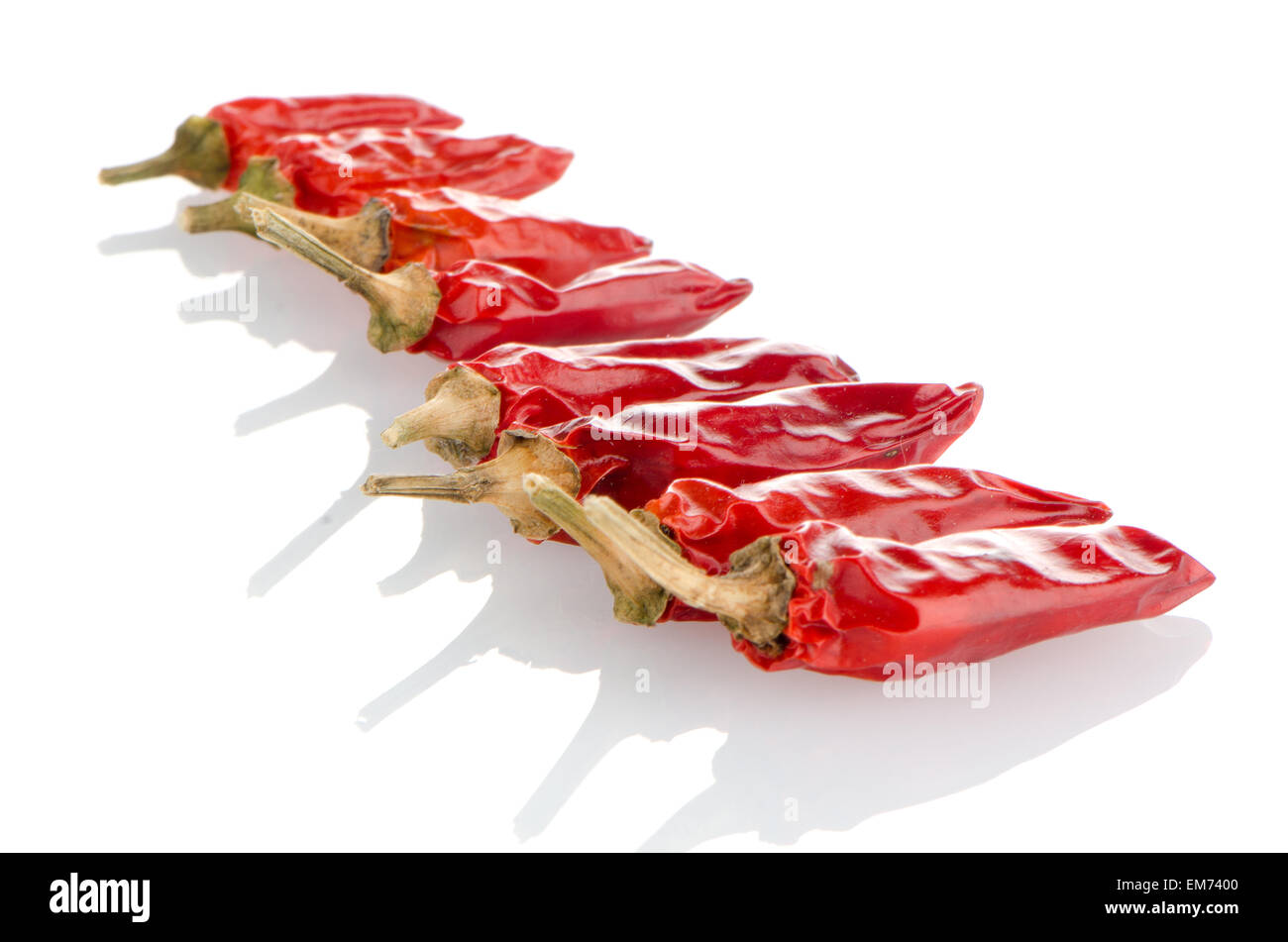 Red chili peppers on a white background Stock Photo - Alamy