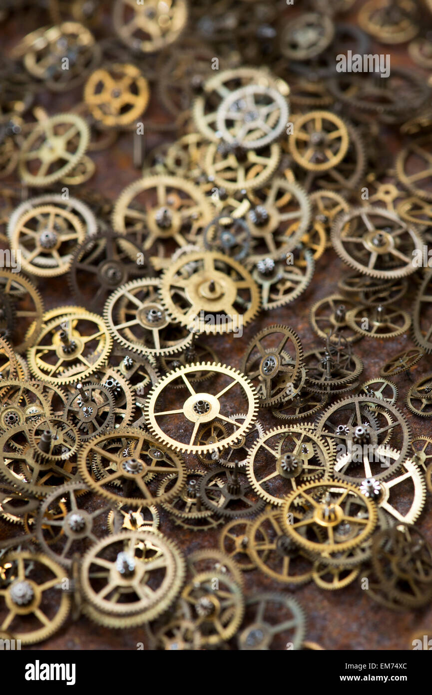 Old pocket watches, movements and cogs Stock Photo