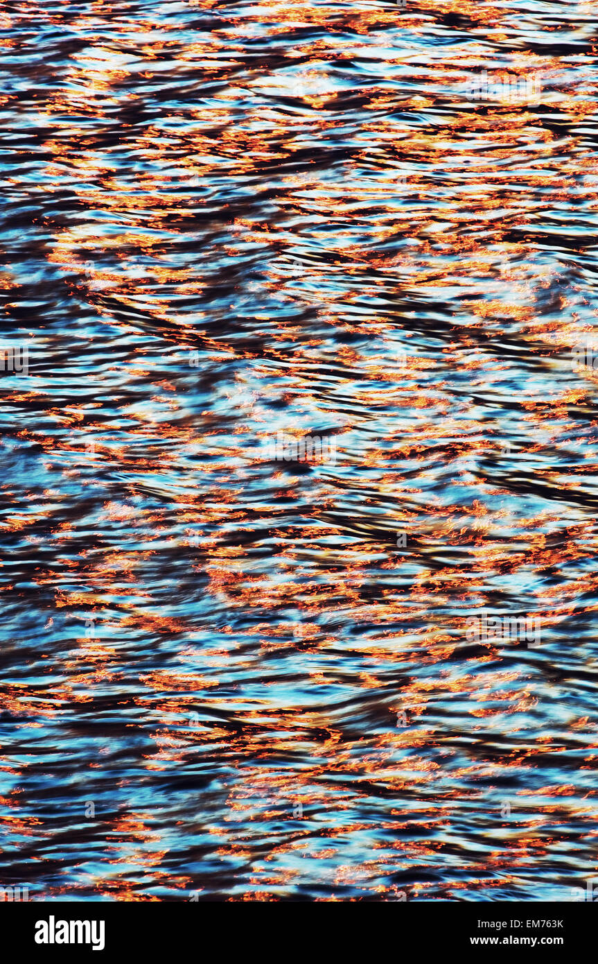 Hawaii, Big Island, Kona Coast, Wave Patterns Reflecting The Sunset ...