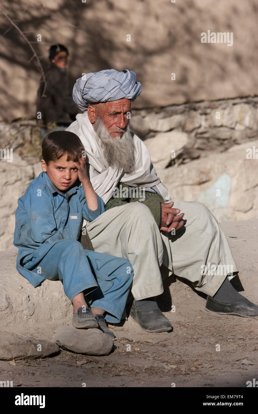 Old Afghan Man And Boy In Kharwalang, Vardak Province, Afghanistan
