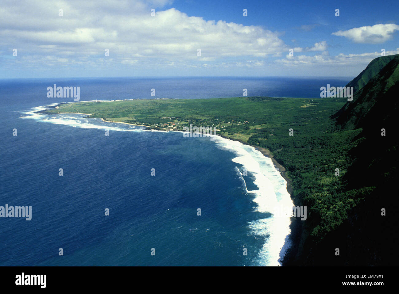 Hawaii, Molokai, View From Along Mule Ride To Kalaupapa Peninsula, Former Site Of The Leper Colony Stock Photo