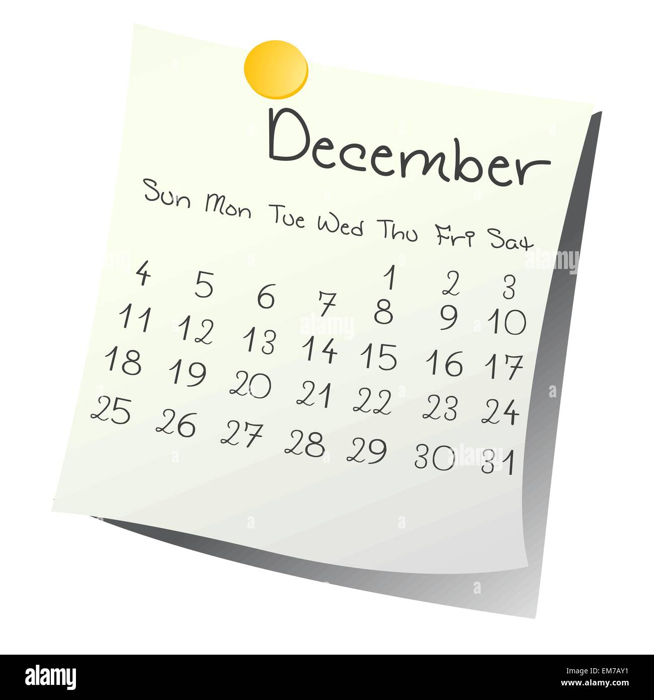 Calendar for December 2011 on paper Stock Vector