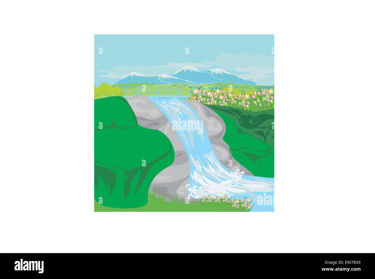 Waterfall in hills Stock Vector