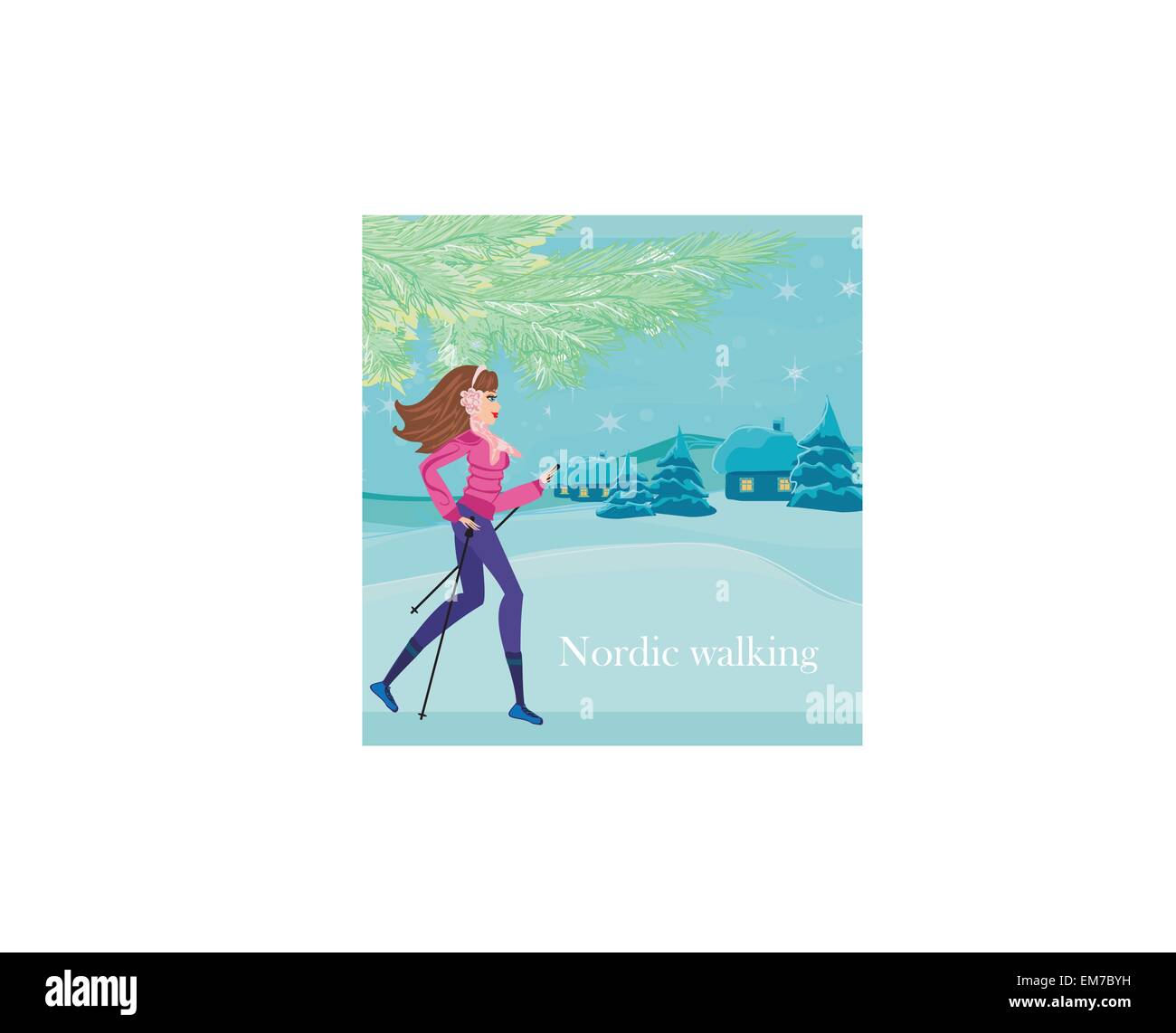 Nordic walking - active woman exercising in winter Stock Vector
