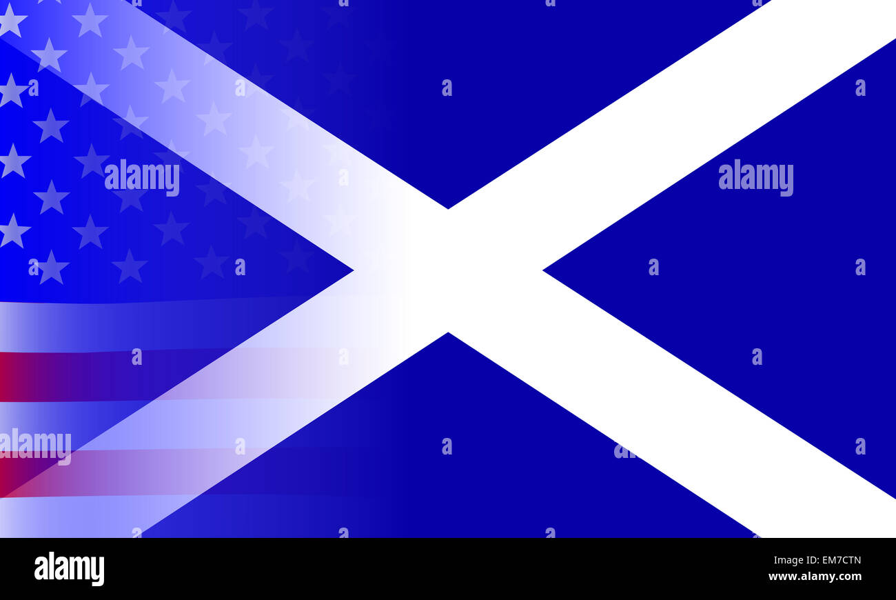 An American flag, the Stars and Stripes, faded onto a Scottish Flag Stock Photo