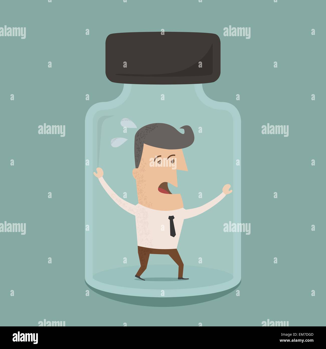 Businessman trapped in a glass jar Stock Vector