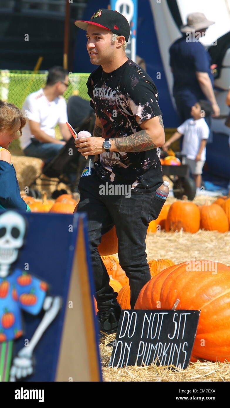 Pete Wentz visits Mr. Bones Pumpkin Patch with his son Bronx  Featuring: Pete Wentz Where: Los Angeles, California, United States When: 12 Oct 2014 Stock Photo