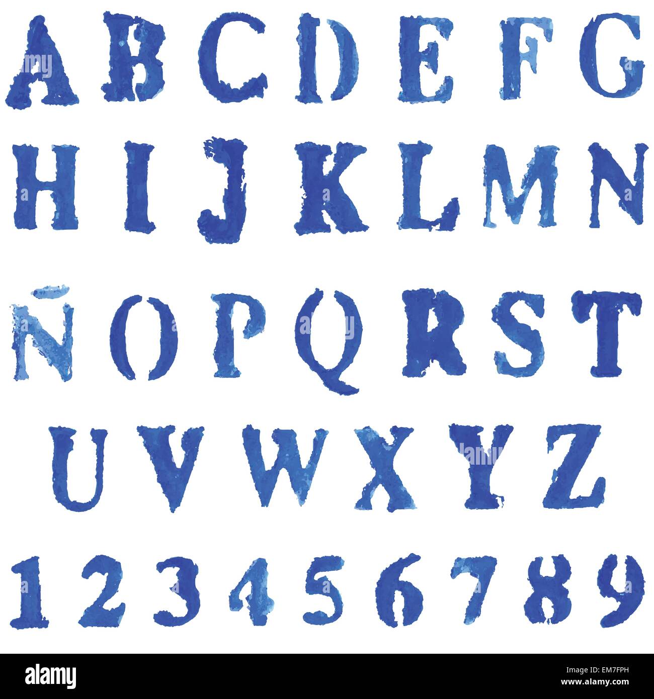 Vector font in blue colors. Watercolor paint Stock Vector Image & Art