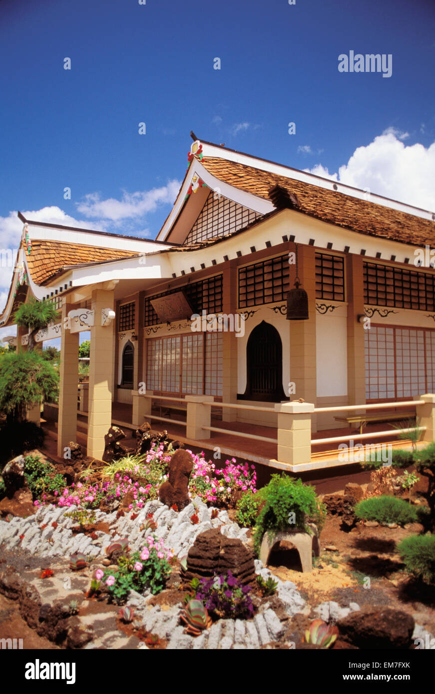 Hawaii, Kauai, Hanapepe, Soto Zen Temple Zensuji Exterior With Flower Garden Stock Photo Alamy