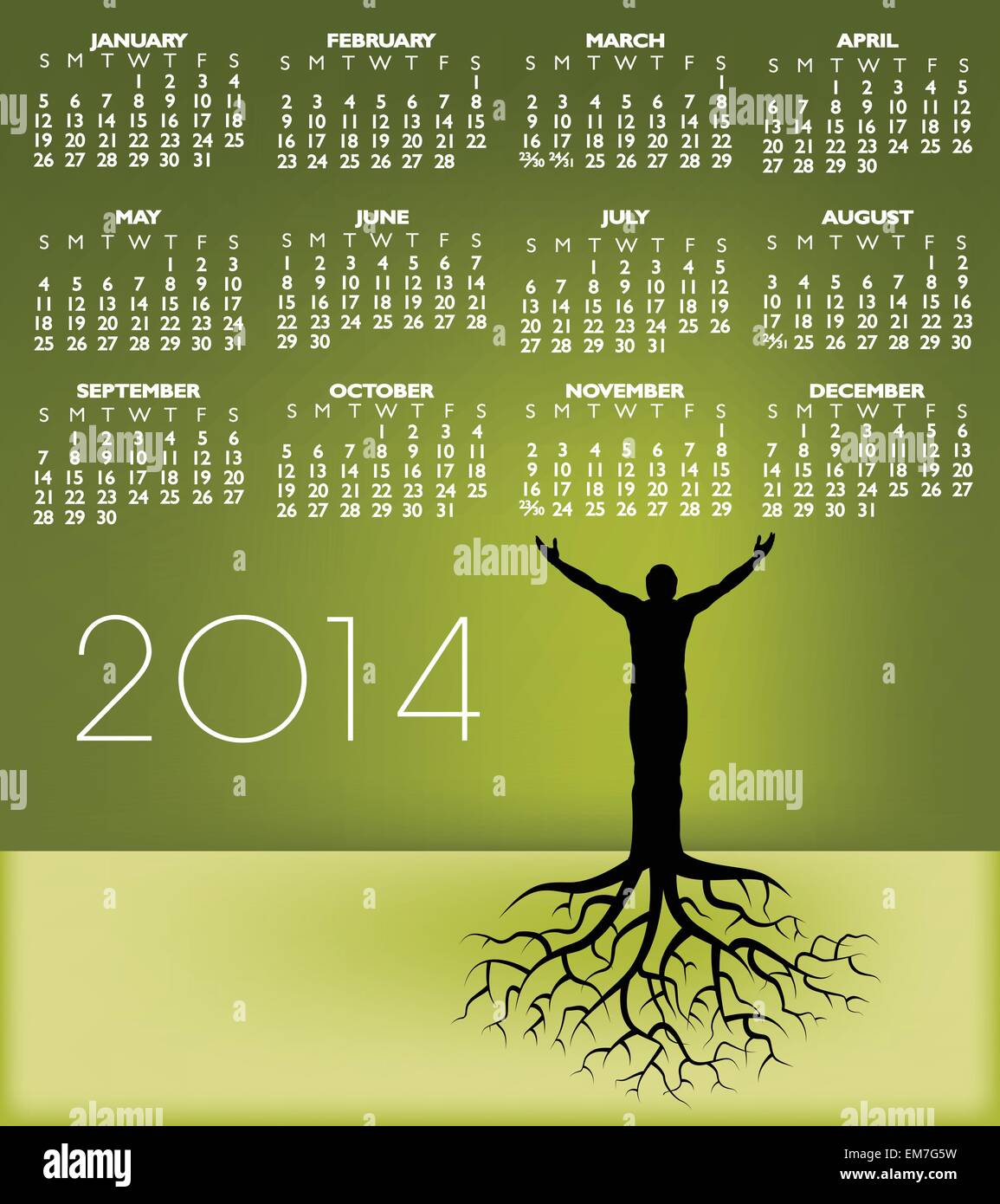 2014 Man with Roots Calendar Stock Vector Image & Art - Alamy