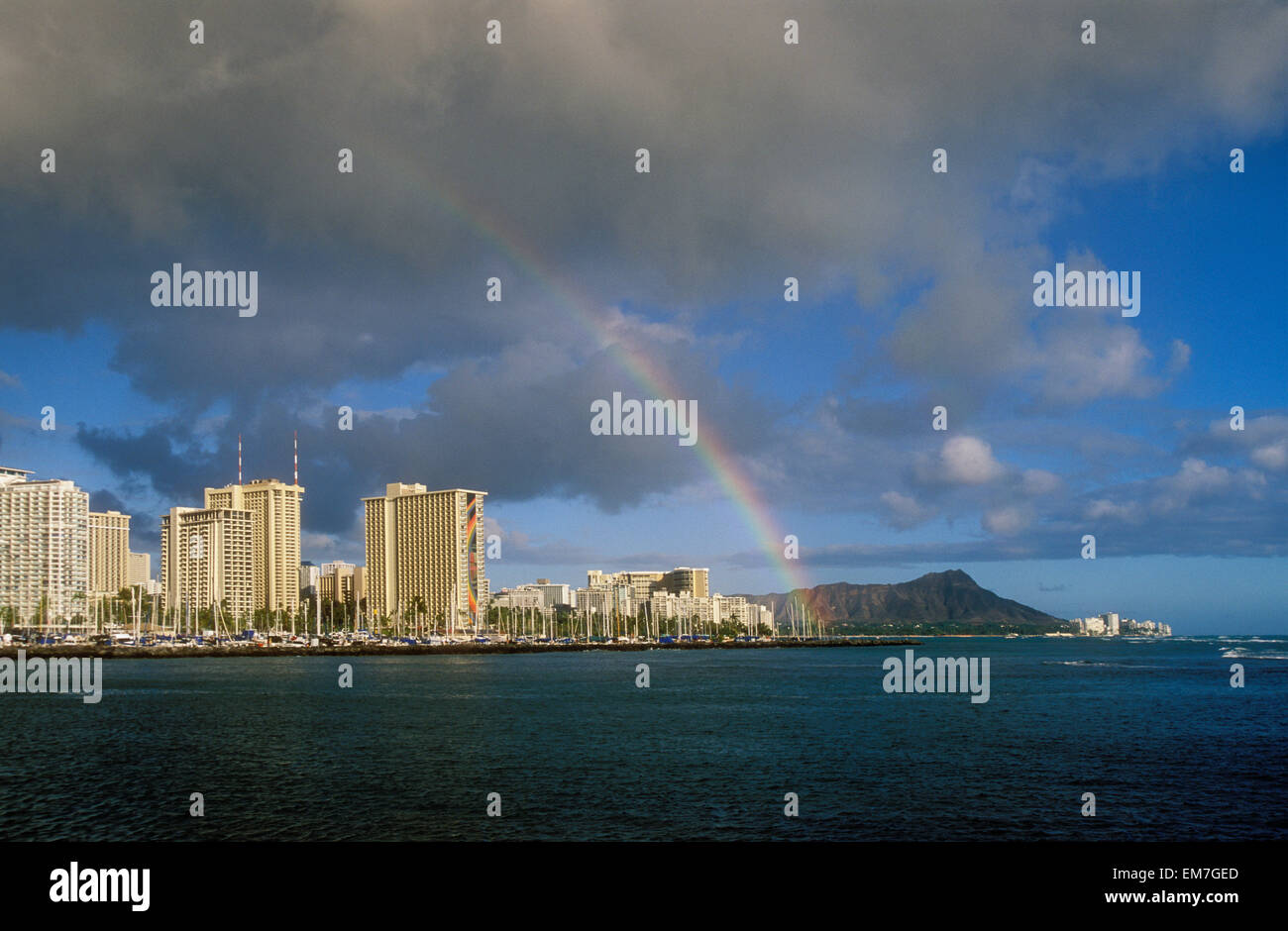 Hawaii, Oahu, Diamond Head, Waikiki Hotels And Ala Wai Yacht Harbor