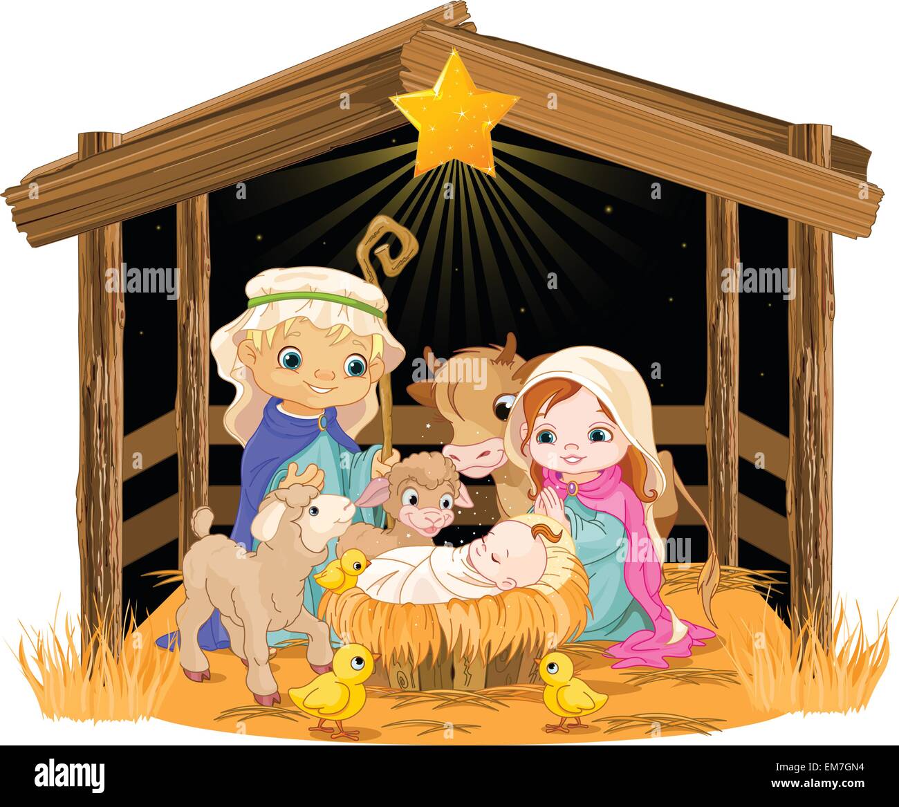 Holy Family at Christmas night Stock Vector