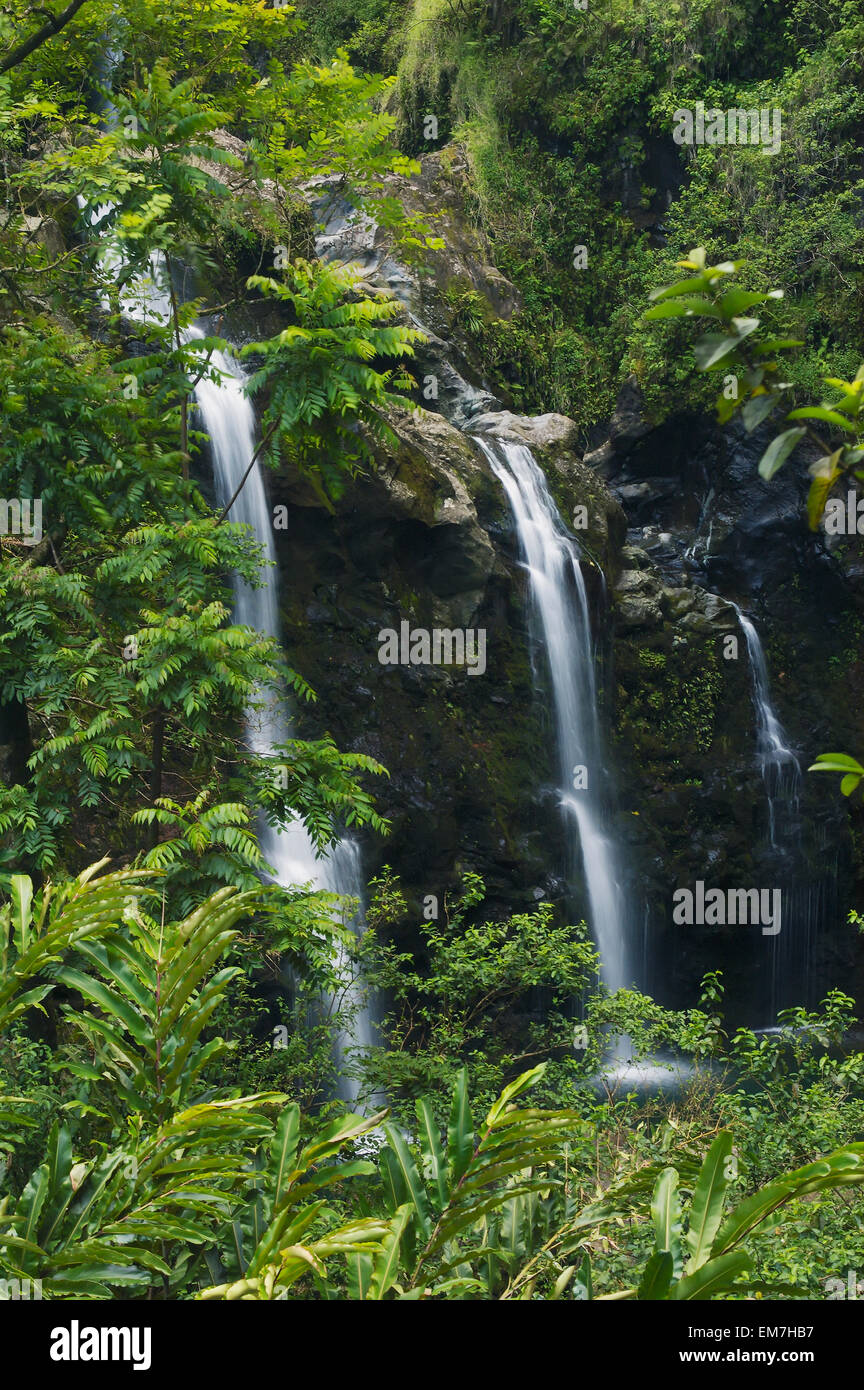 Hawaii, Maui, Hana Coast, Waterfalls Along The Hana Highway. Stock Photo