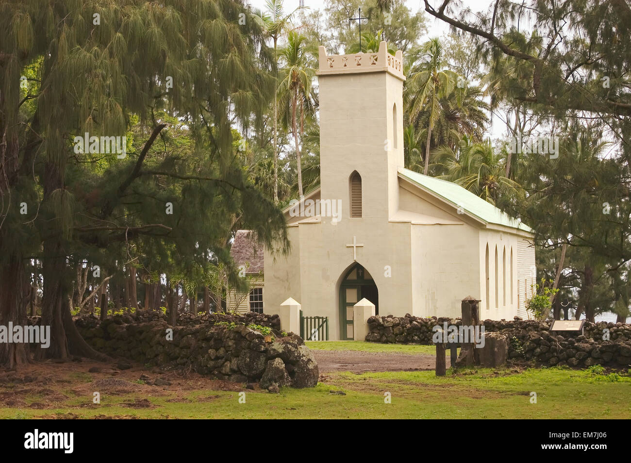 Hawaii, Molokai, Kalawao Kalaupapa Peninsula, Exterior Of St.Philomena Church. Stock Photo