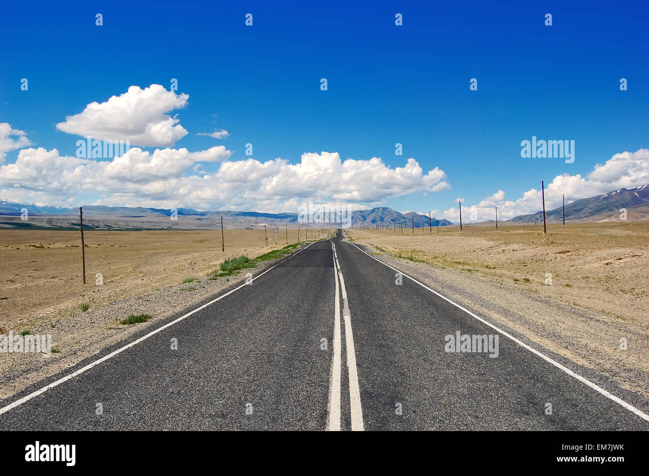 Open road in mongolian steppe, desert Russia Stock Photo