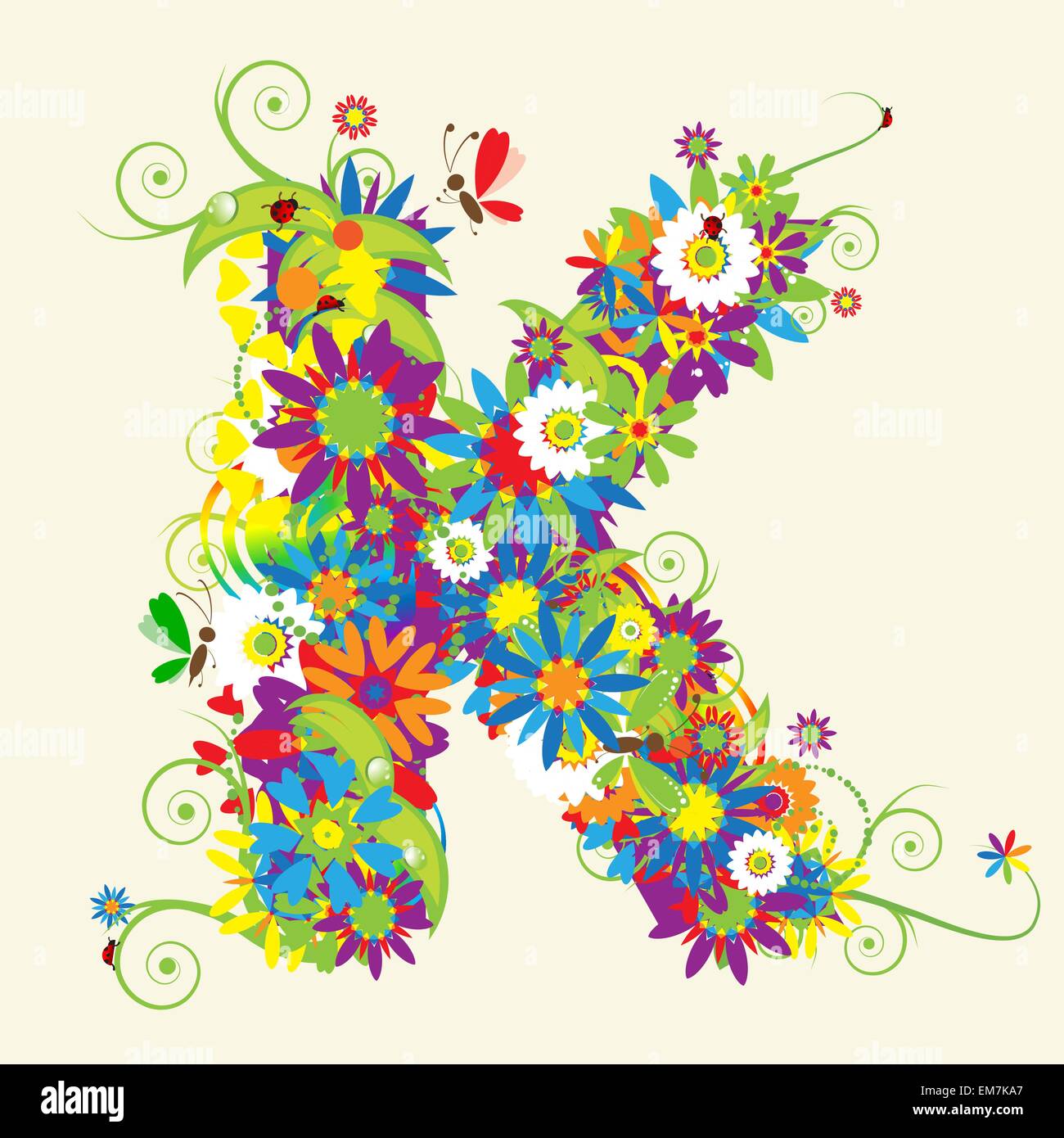 Letter K, floral design. See also letters in my gallery Stock Vector