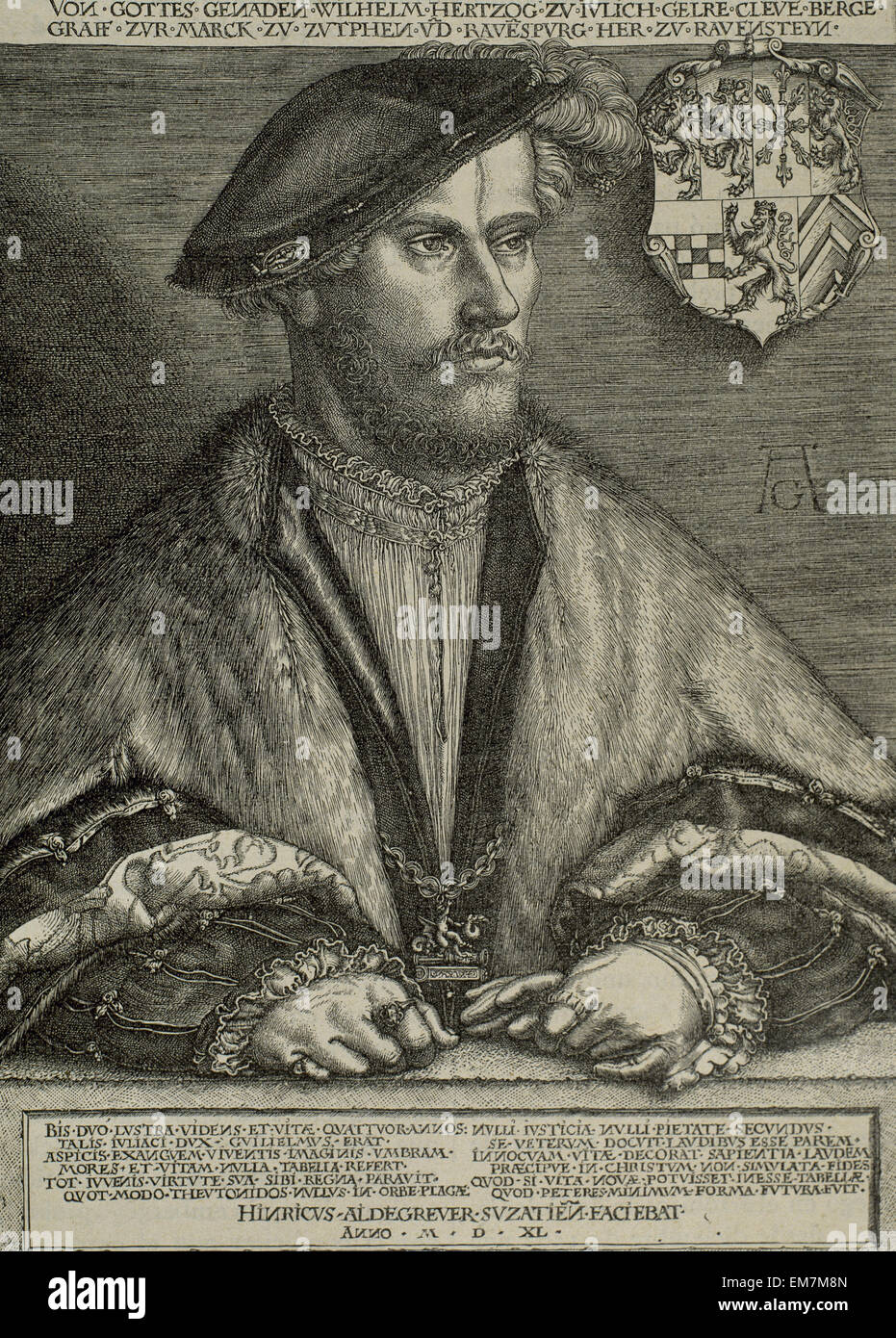 William of Julich-Cleves-Berge (1516-1592). Duke of Julich-Cleves-Berg. Portrait. Engraving by Enrique Aldegrever (1502-1562), 1540. Stock Photo