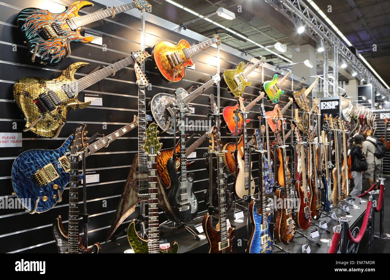 A collection of ESP guitars on display at the Muskikmesse music ...