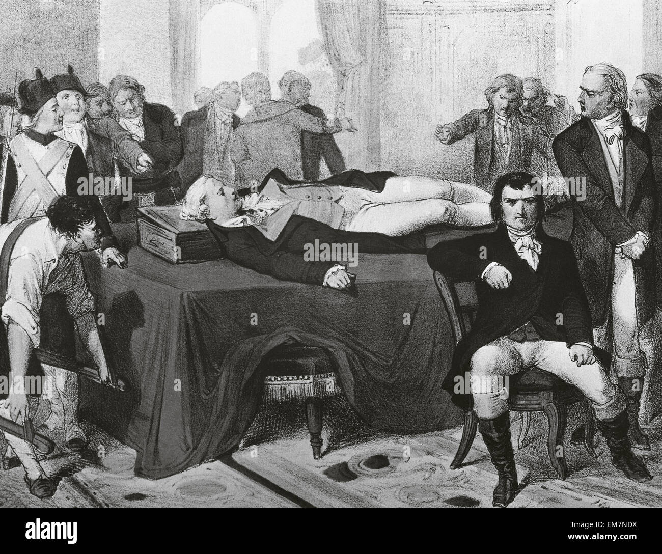 Maximilien Robespierre (1758-1794). French lawyer and politician. Figure of the French Revolution. Member of Jacobin Club. Executed by guillotine, 1794. Corpse exhibited at the Paris City Hall Stock Photo