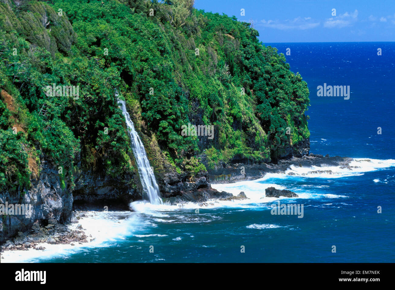 Hawaii, Big Island, Hamakua Coast, Waterfalls And Pacific Ocean Stock