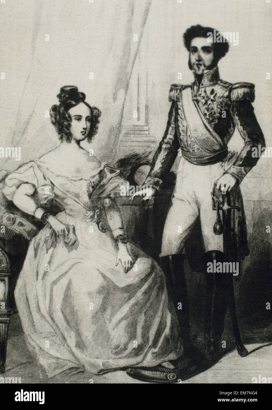 Maria I (1734-1816) Queen of Portugal, Brazil and Algarves and Peter III of Portugal (1717-1786). Engraving. 19th century. Stock Photo