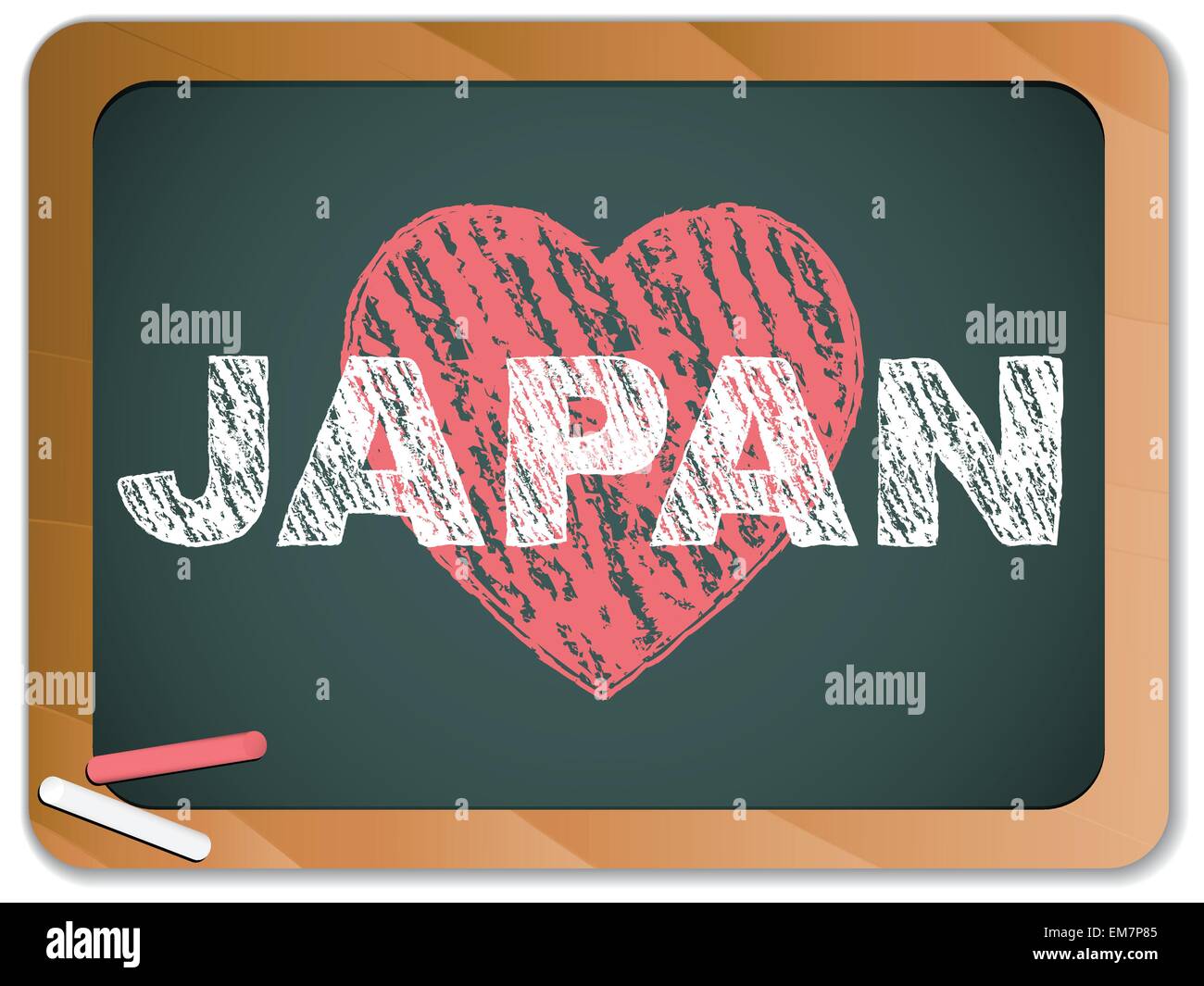 Japan Love on Blackboard. Earthquake and Tsunami Design Stock Vector