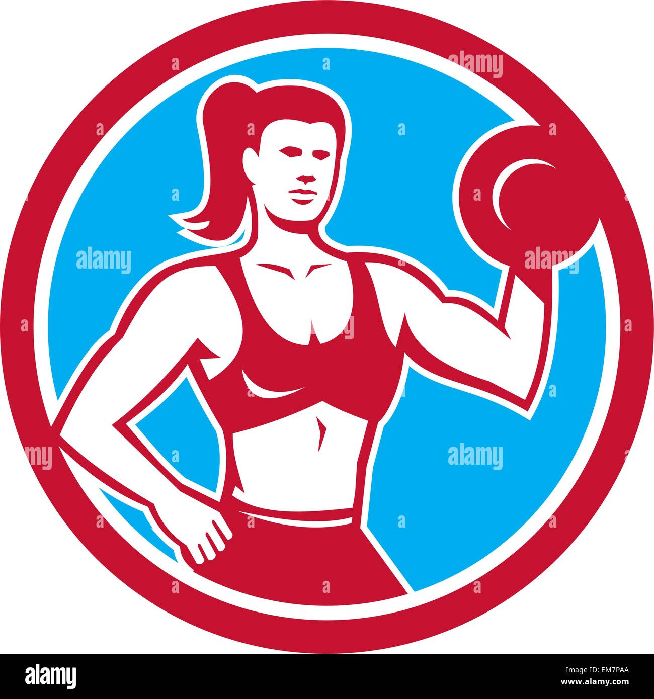 Personal Trainer Female Lifting Dumbbell Circle Stock Vector