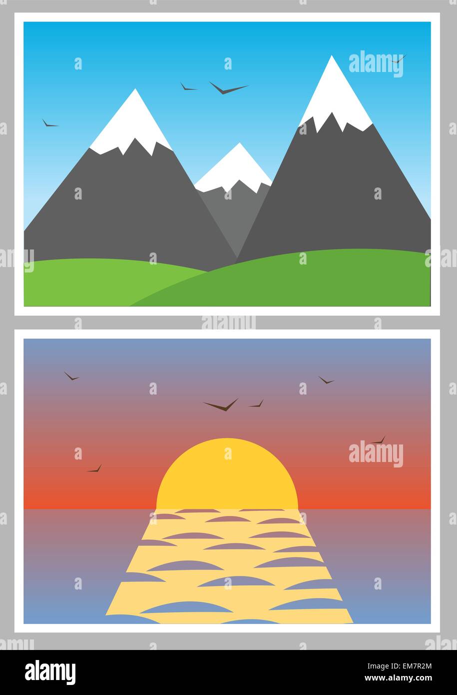 Vector simple photo icons with landscapes Stock Vector