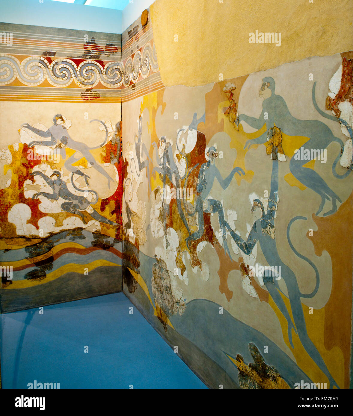 Griechenland, Kykladen, Santorini, Inselhauptstadt Fira, Museum of Prehistoric Thera, Wandgemälde "Die Blauen Affen" aus Akrotir Stock Photo