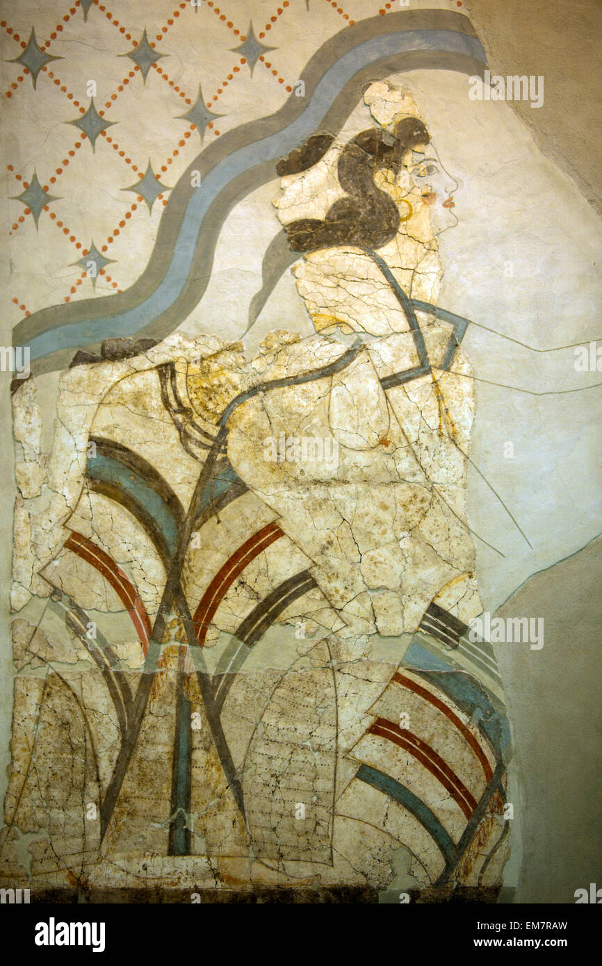 Griechenland, Kykladen, Santorini, Inselhauptstadt Fira, Museum of Prehistoric Thera, Wandgemälde aus Akrotiri Stock Photo