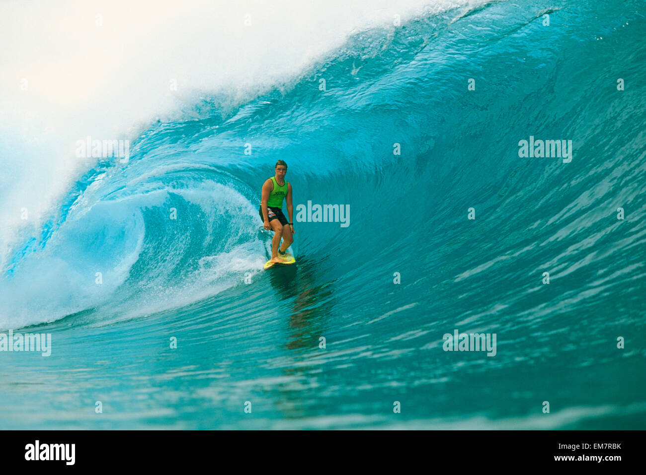 Sean Briley Surfs Standing On Board, Big Wave Curling Stock Photo Alamy