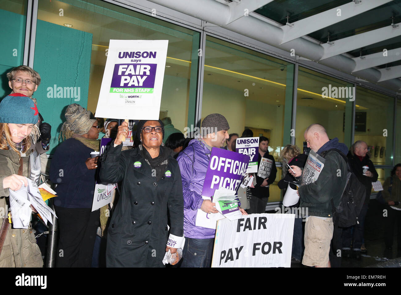 NHS staff stage a 4 hour nationwide strike from the hours of 7am to 11am  Where: London, United Kingdom When: 13 Oct 2014 Stock Photo