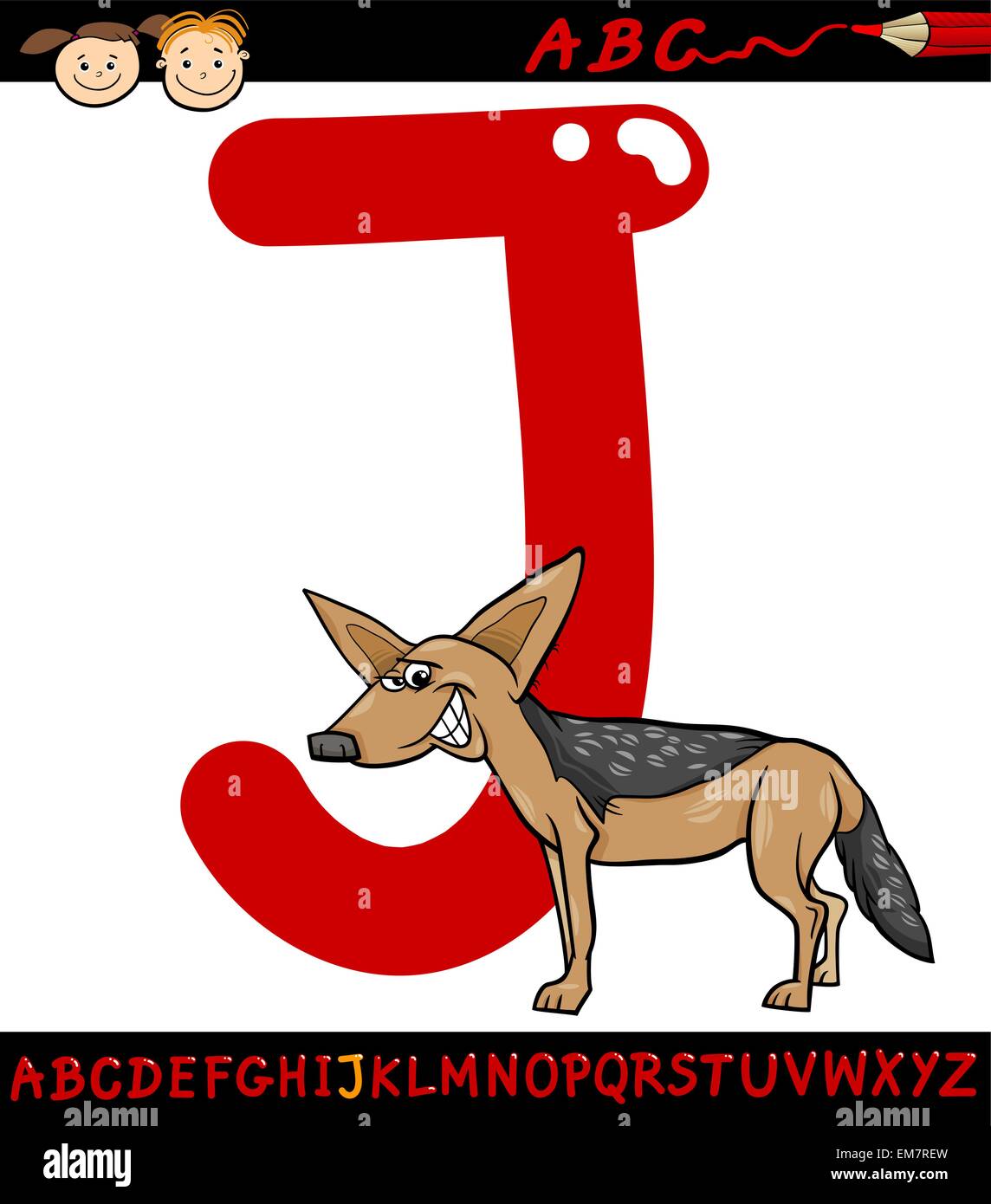 letter j for jackal cartoon illustration Stock Vector