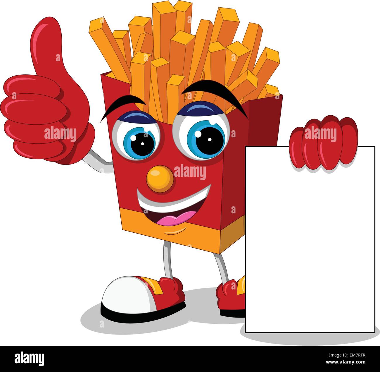 fried potatoes cartoon thumb up with blank board Stock Vector Image
