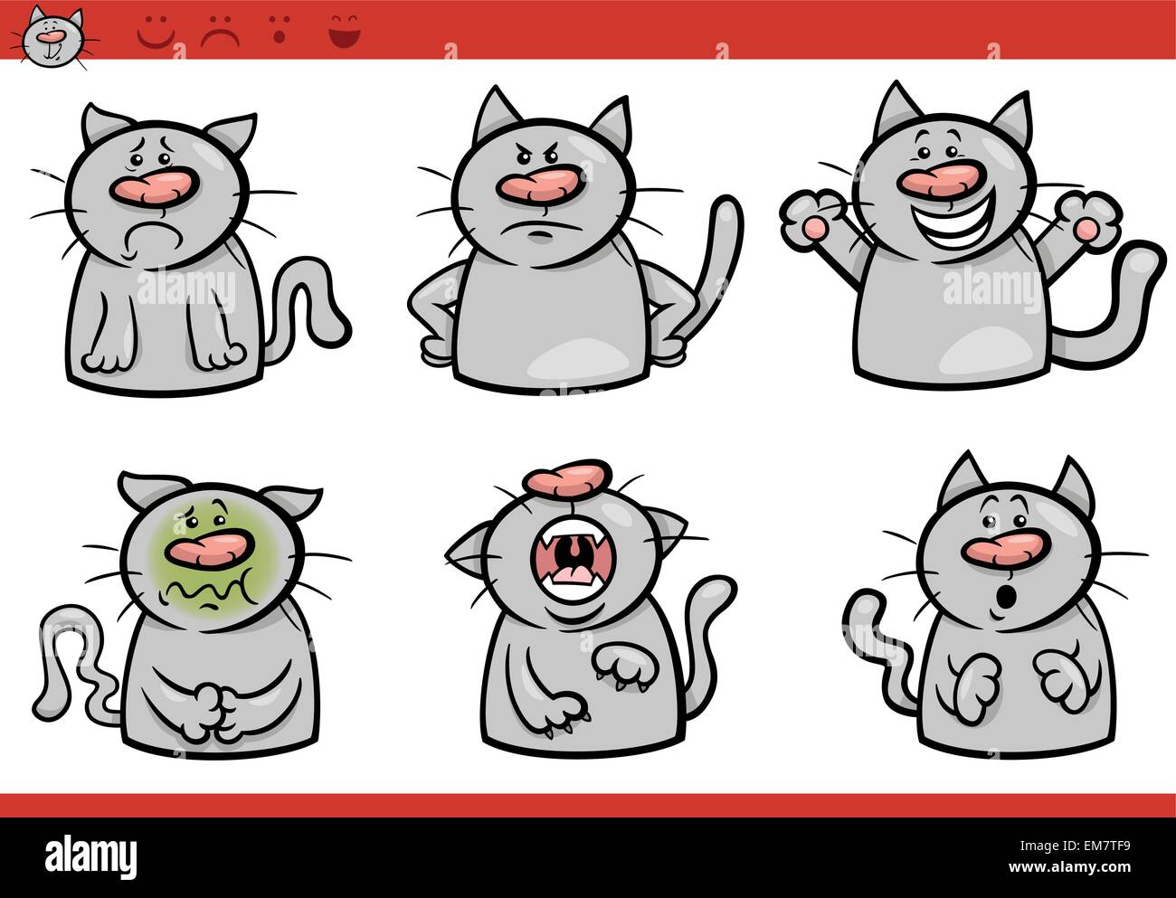 cat emotions cartoon illustration set Stock Vector