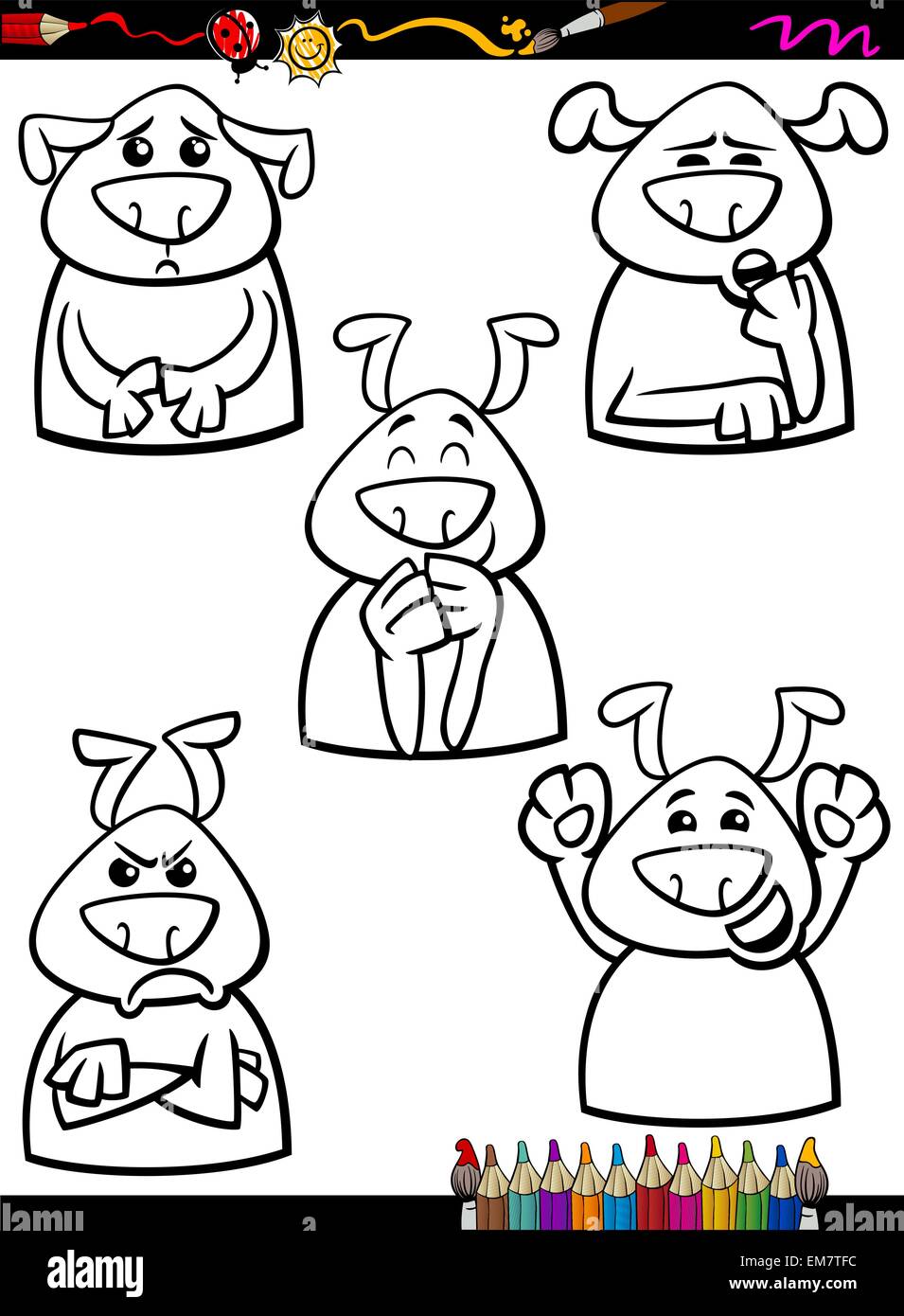 dog emotion set cartoon coloring book Stock Vector Image & Art - Alamy